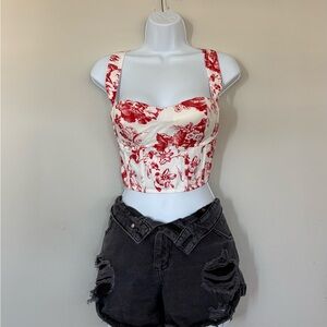 Fashion nova Red Floral Coquette Bustier Corset Top Size M